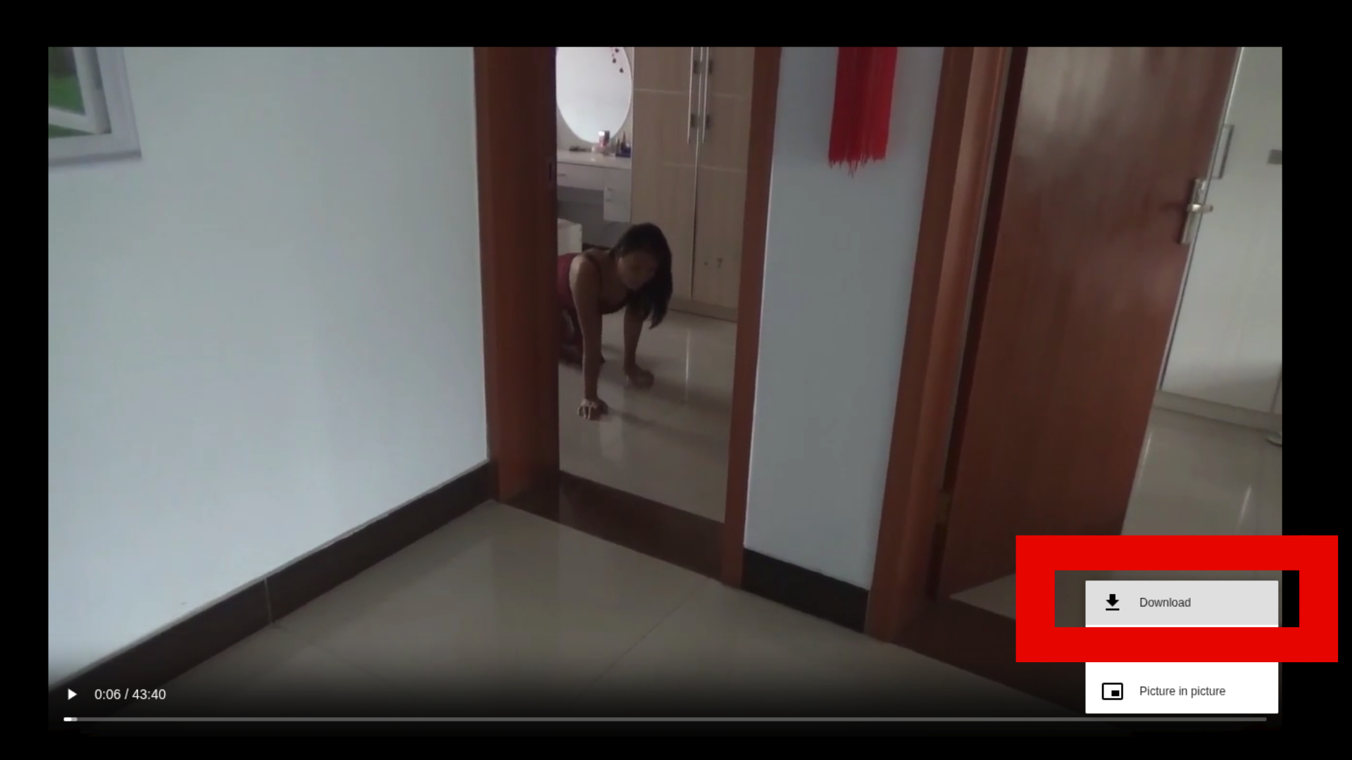 ダウンロード項目が赤く強調表示された動画プレーヤーメニュー